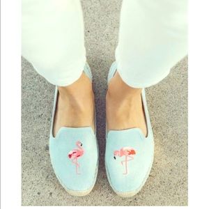 SOLUDOS Chambray Espadrilles-Embroidered Flamingos